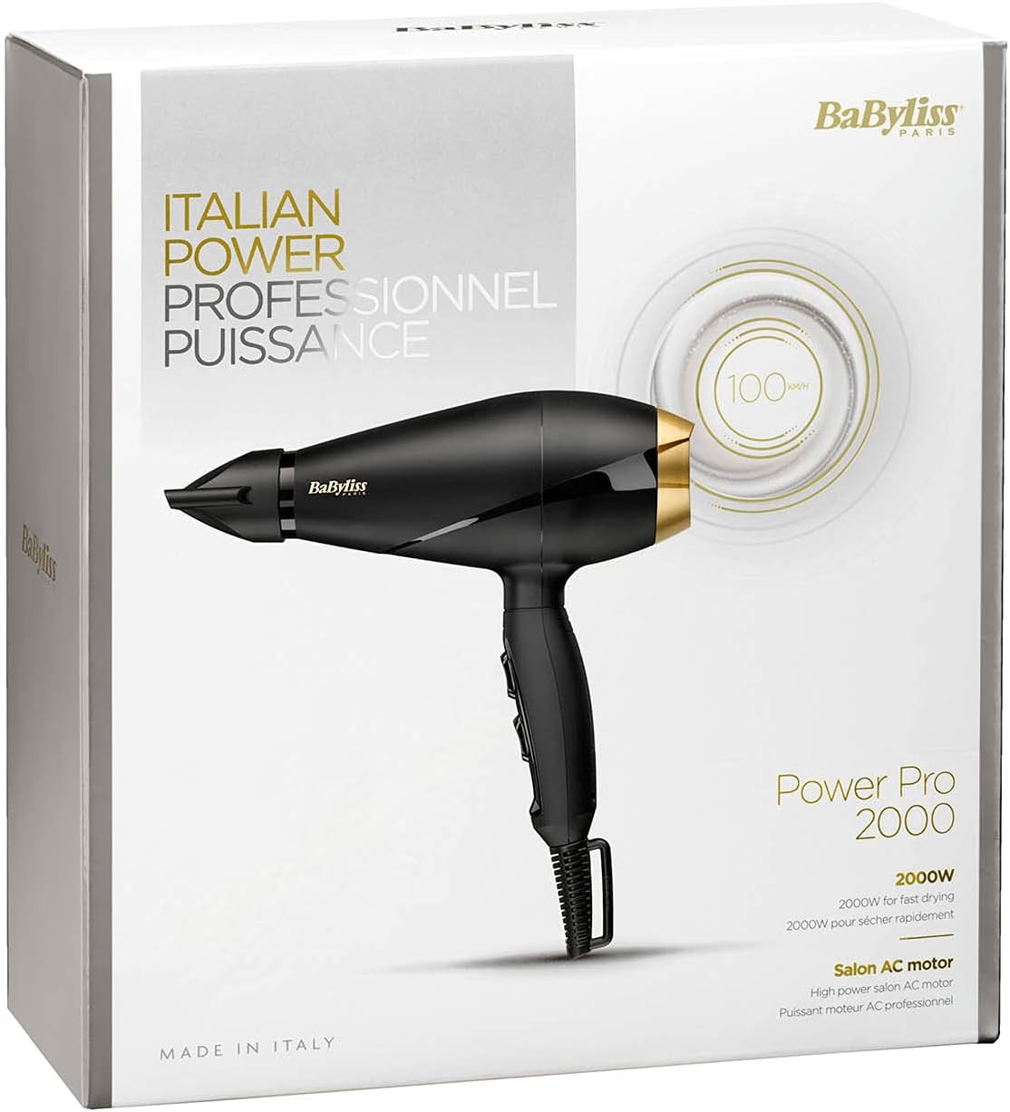 BaByliss AC Hair Dryer| 2000w Long-life Salon AC Motor With 2 Heat / 2 Speed Settings + Cold Shot| 2.8m Salon Length Power Cord | 100km/hour Air Speed, Removable Rear Filter | 6704SDE(Black)