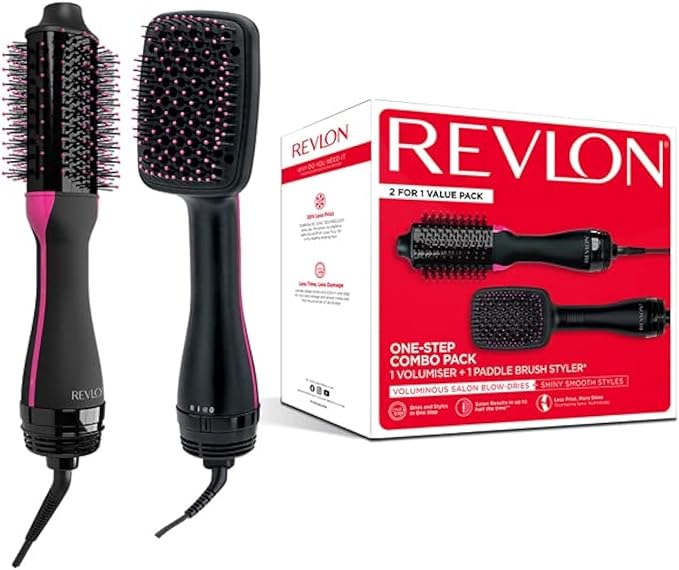Revlon RVDR5282 One-Step Combo Pack 1 Volumiser + Paddle Brush Styler - Black
