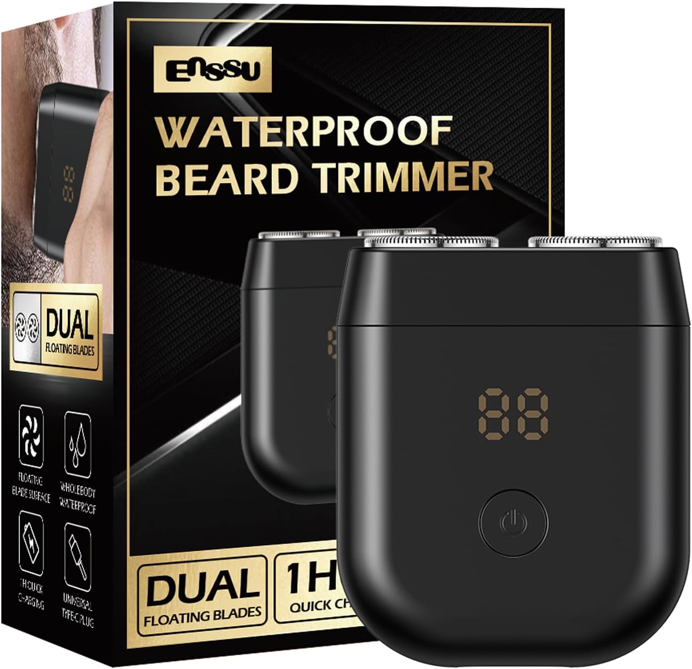ENSSU Mini Electric Shaver for Men, Portable Cordless Razor, USB-C Rechargeable, IPX7 Waterproof, Travel Shaver with Battery Indicator, Easy to Clean