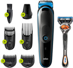 Braun 7-In-1 Trimmer With 13 Length Settings, With 4 Combs And Detail Trimmer, For Beard, Face, Nose, & Hair Trimming, And Clean Shaving, Gillette Razor, Gifts For Men, Mgk5245, Black/Blue