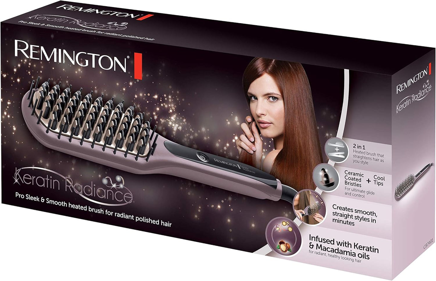 Remington Keratin Radiance Sleek And Smooth Heated Brush RECB 7401, Brown