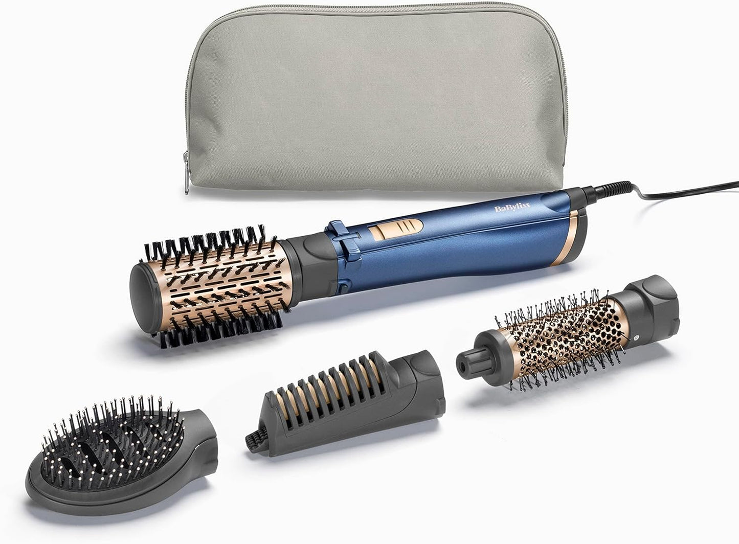 BaByliss Air Styler Pro 1000, 38mm Thermal Brush With 2, 2m Swivel Cord, Rotating 50mm Soft Bristle Brush With 2 Heats Plus A Cool Setting lightweight Design & Salon-quality Results, AS965SDE (Blue)