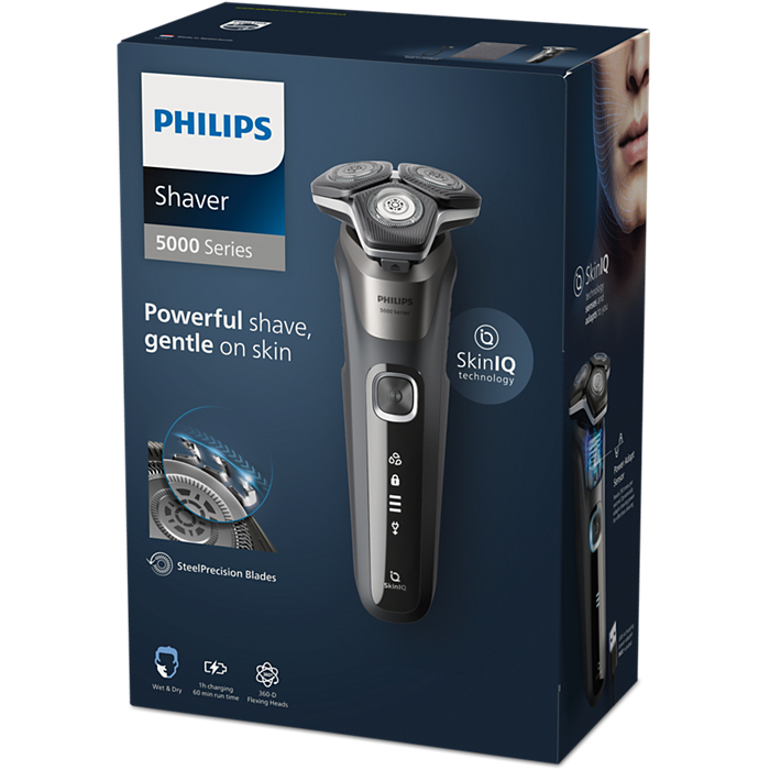 Philips Shaver S5887/10 | Wet & Dry Use | Smart SkinIQ Tech for a Powerful, Comfortable Shave | Flexible Heads, Power Adapt Sensor | 60min Cordless Use, Travel Case Included