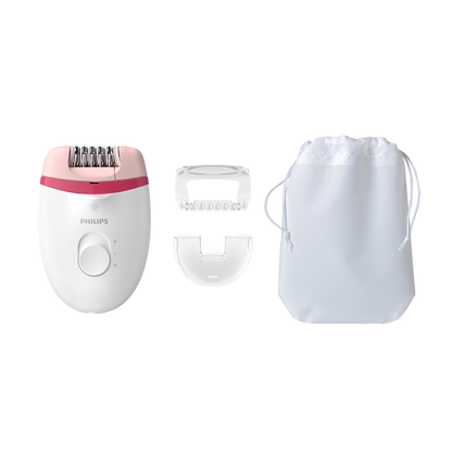 Philips Epilator BRE255 – Efficient Epilation System, 2 Speed Settings, Ergonomic Grip, Opti-Light, Sensitive Cap, and 3 Accessories for Smooth Skin
