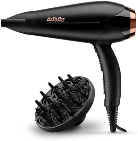BaByliss DC Motor Hair Dryer, 2200W 3 Heat & 2 Speed Settings With Cool Shot Button, Ionic Technology For Frizz Free Hair, Comfortable Lightweight Black Design With Diffuser, D570SDE (Black)