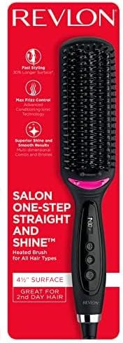 REVLON Salon One-Step Straight and Shine Heated Brush for Visibly Shinier, Smoother Hair | Hair Straightener that Revives Second Day Hair with an Ion Generator that Helps Reduce Frizz