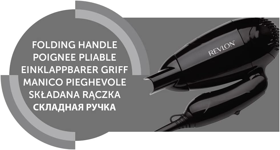 Revlon RVDR5305 Folding Travel Hair Dryer - Compact and Light Weight - 1200 Watts - Black