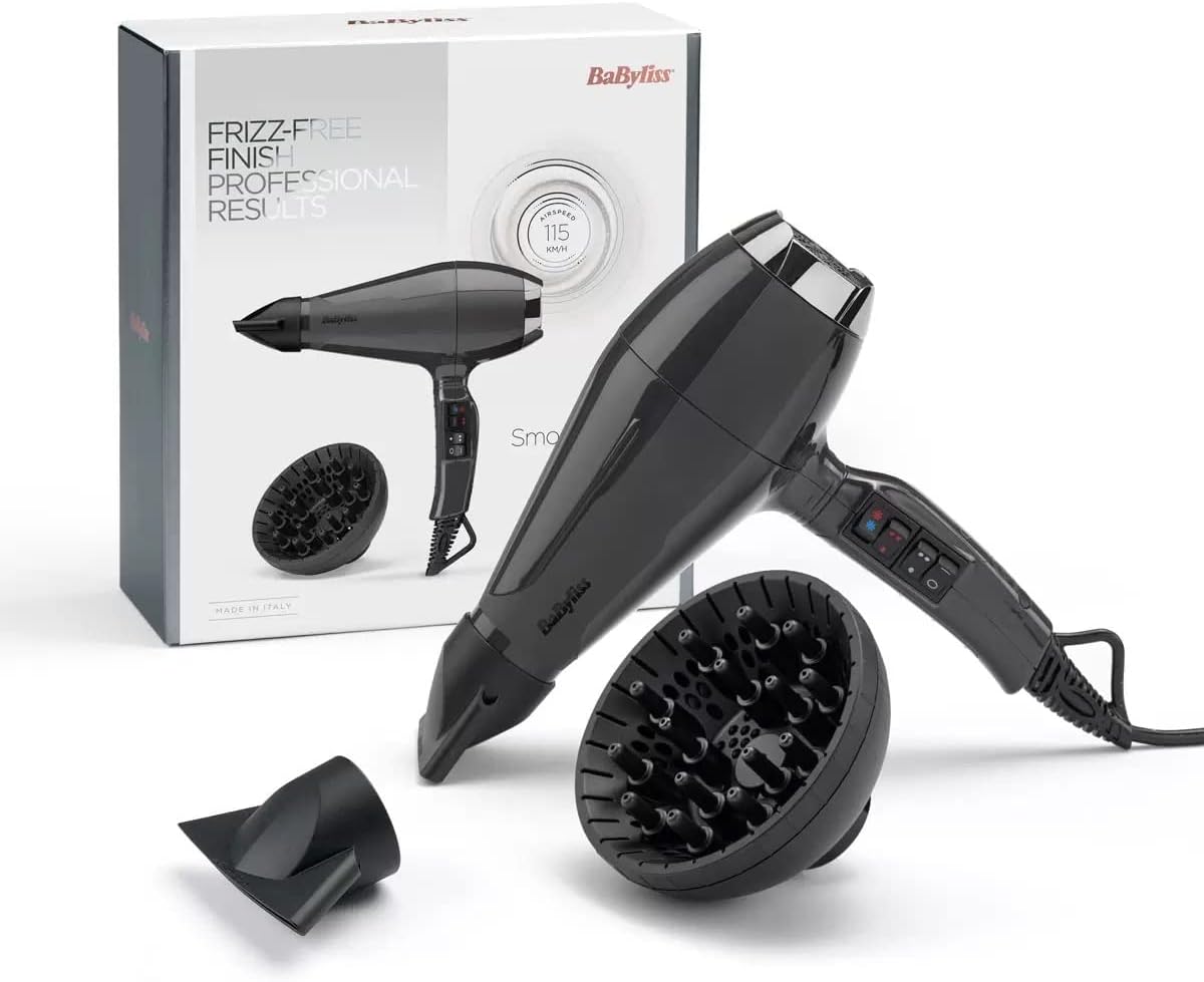 Babyliss Smooth Air Pro 2200 Hair Dryer 6719U Model, Frizz-Free Finish Professional Results Hair Dryer, Black Color with 2200W