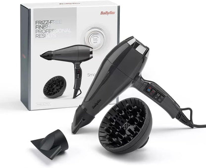 Babyliss Smooth Air Pro 2200 Hair Dryer 6719U Model, Frizz-Free Finish Professional Results Hair Dryer, Black Color with 2200W
