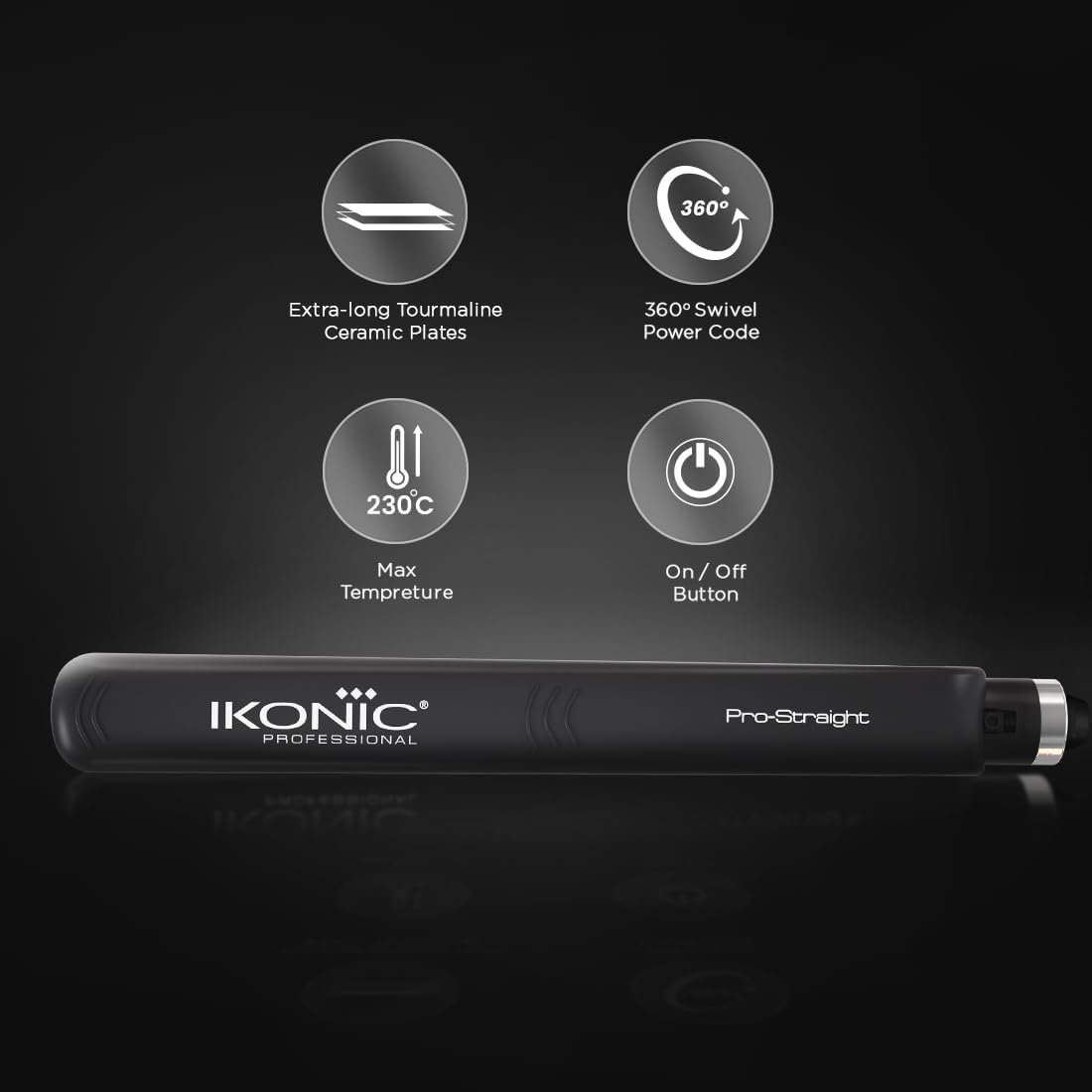 Ikonic Professional Pro Straight Hair Straightener, Black