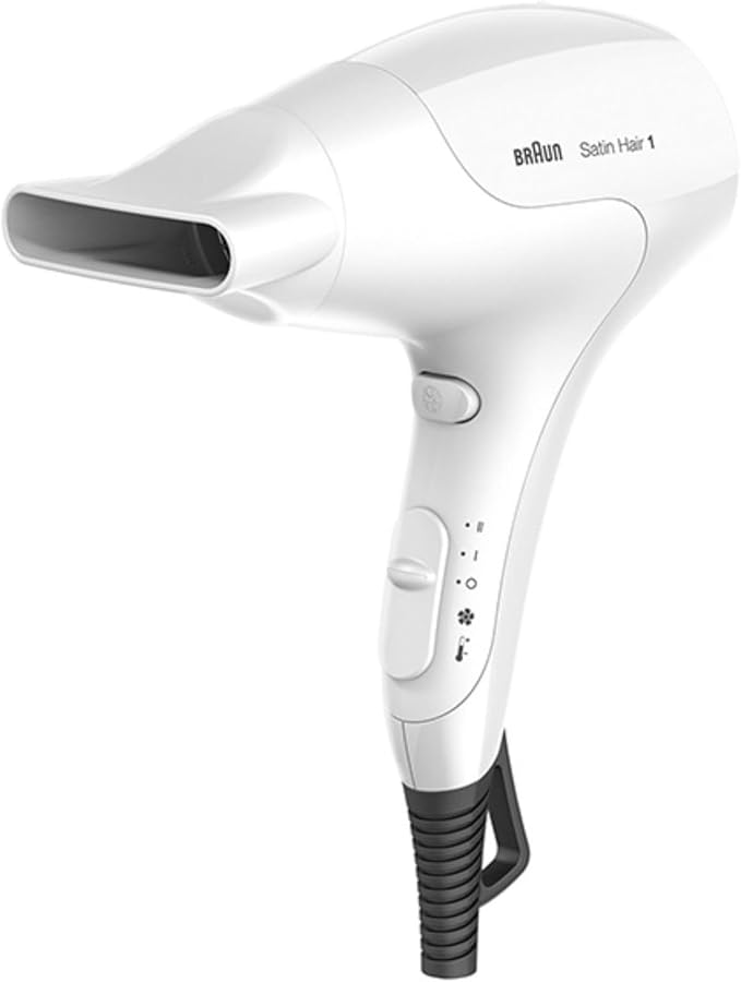 Braun Satin Hair Dryer BRHD180 Power Perfection | 1800 Watts | 2 Heat Settings | Cold Shot | Fast & Easy Drying | Ultra Light | Styline Nozzle - White