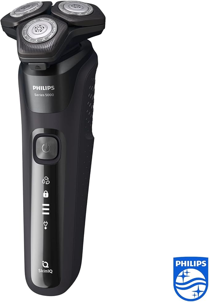 PHILIPS Shaver Series 5000 with Advanced SkinIQ, Wet & Dry Men's Electric Shaver with Integrated Pop-up Trimmer, 60 mins Run Time - S5588/30, Deep Black, [comes with UK Plug]