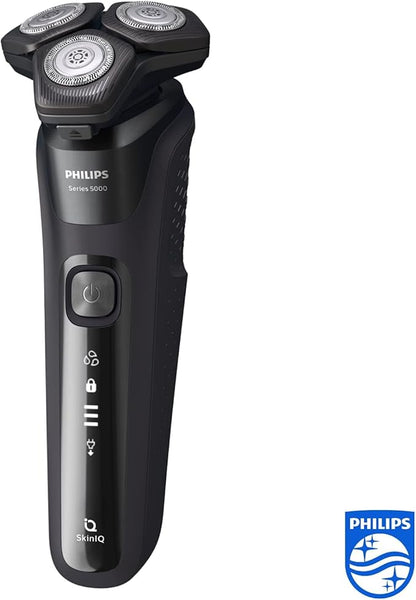 PHILIPS Shaver Series 5000 with Advanced SkinIQ, Wet & Dry Men's Electric Shaver with Integrated Pop-up Trimmer, 60 mins Run Time - S5588/30, Deep Black, [comes with UK Plug]