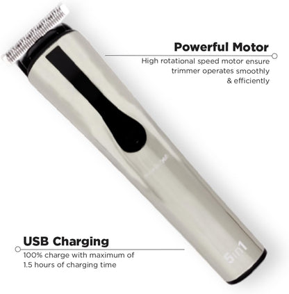 Ikonic 5 In 1 Express Groomer Trimmer with Stainless Steel Blades, 90 Minutes Of Runtime, Precision Hair Styling and Grooming Trimmer, Beard,Ear & Nose Trimmer