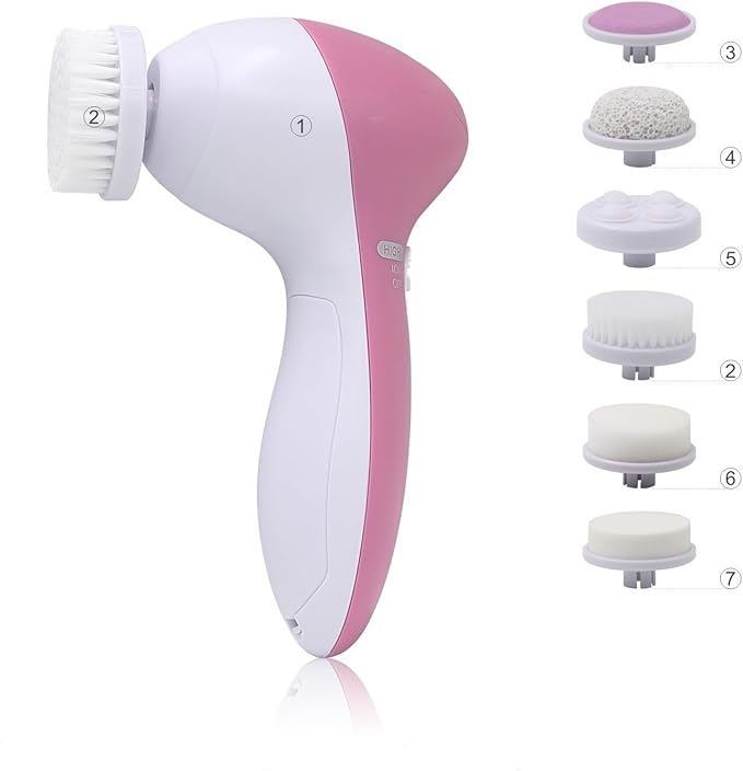 Facial Cleansing Brush | Face Scrubber Exfoliator Wash Cleansing Exfoliating Powered Electric Brushes Spin Cleanser Cleaning Scrub Oily Mixed Normal Dry Skin Including 7 Heads (Opal)