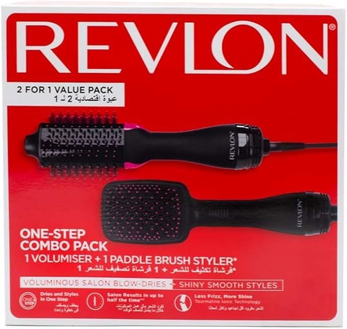 Revlon RVDR5282 One-Step Combo Pack 1 Volumiser + Paddle Brush Styler - Black