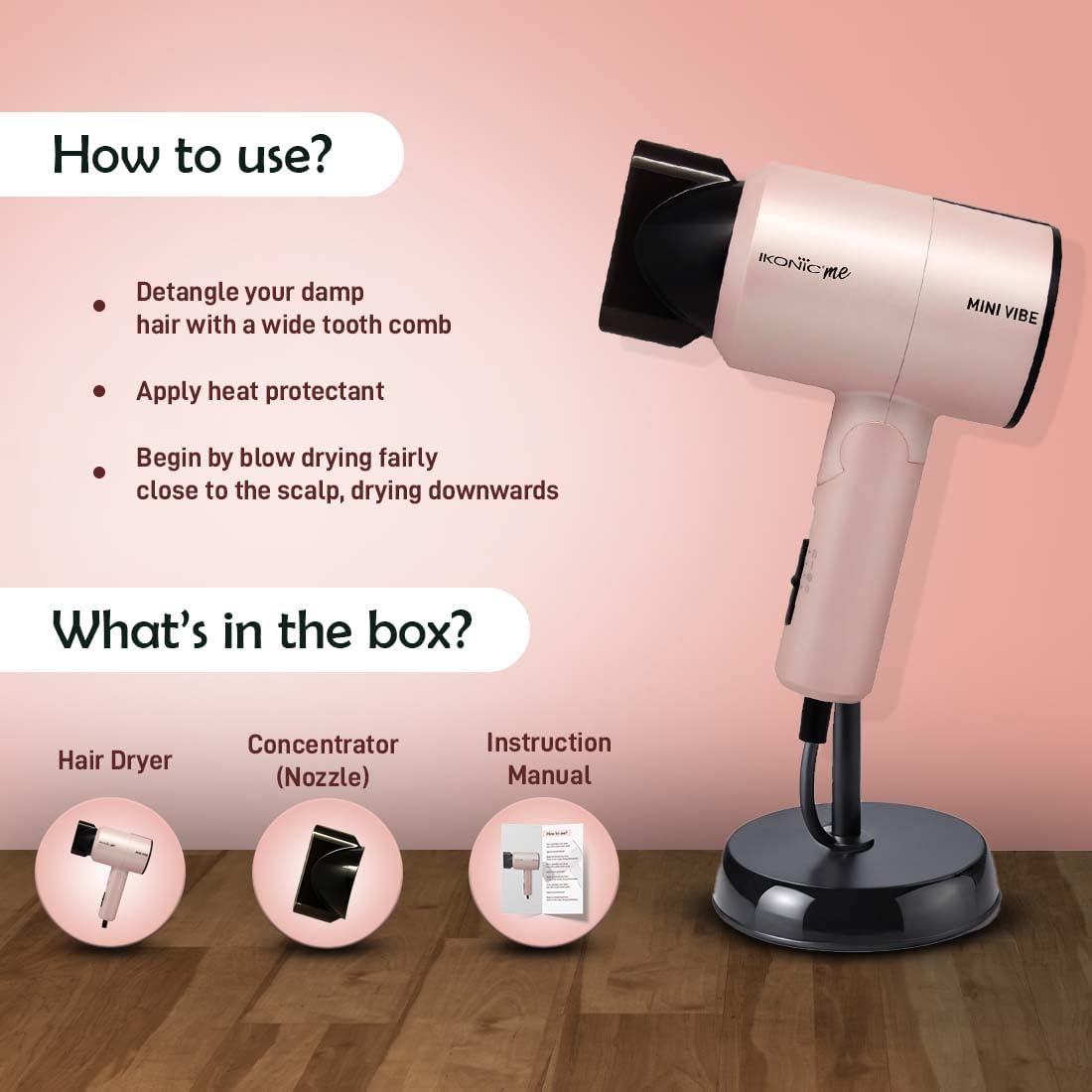 Ikonic ME Mini Vibe Hair Dryer Pearl Pink