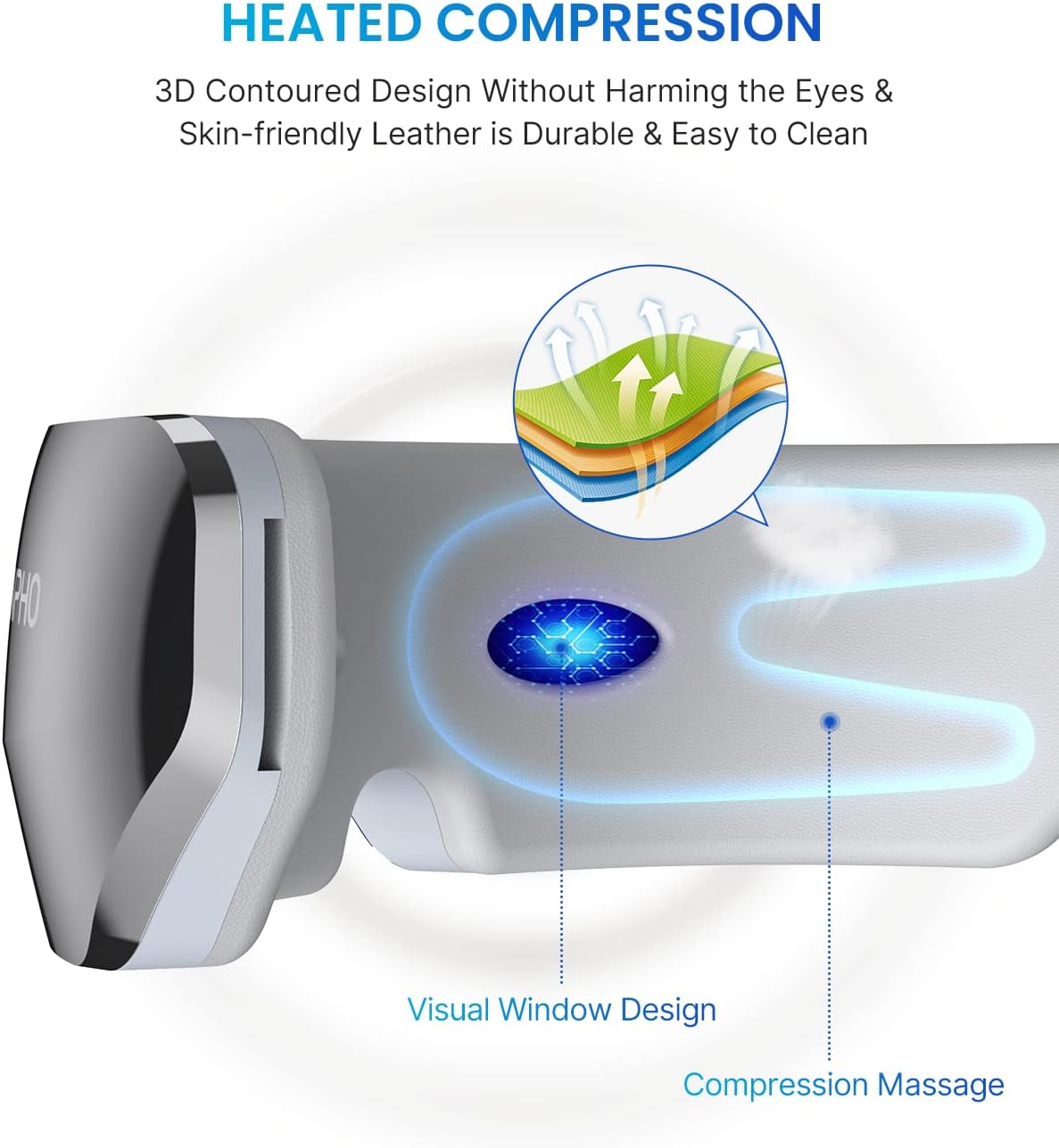 RENPHO True View Eye Massager for Migraines, 5 Modes Rechargeable Heated Temple Massager for Eye Relax, Improve Eye Circulation, Reduce Dry Eyes, Dark Circles, Delay Eye Aging