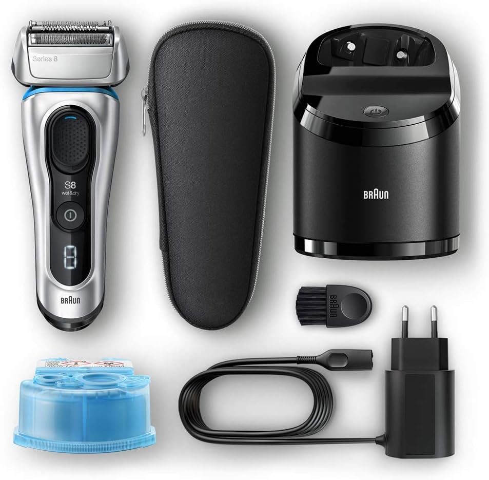 Braun Shaver 8390cc,Braun Series 8 8390cc Wet & Dry men's electric shaver with Clean & Charge station and travel case, silver, Silver,