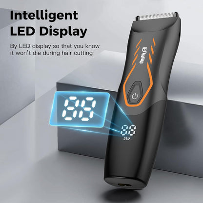 ENSSU Body Hair Trimmer for Men, Electric Groin Hair Trimmer, Ball Trimmer with Skin-Safe Ceramic Blade & Wireless Charging Dock, Waterproof Body Groomer for Groin, Chest, Beard & Pubic Hair (Orange)