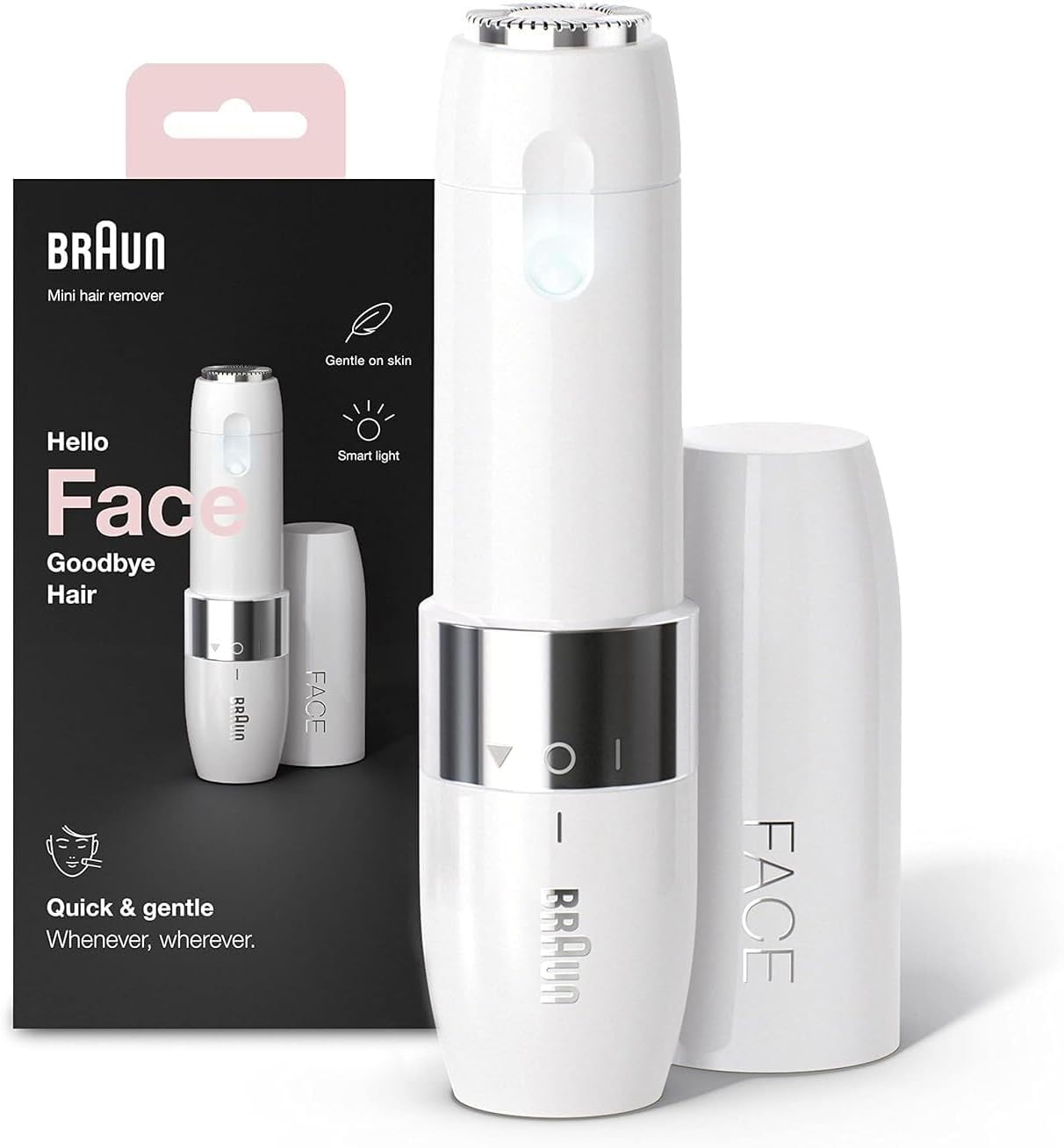 Braun Mini Hair Remover, Electric Facial Hair Removal for Women, Quick & Gentle, Finishing Touch for Upper Lips, Chin & Cheeks, for Easier Makeup Application, Ideal for On-the-Go, with Smartlight