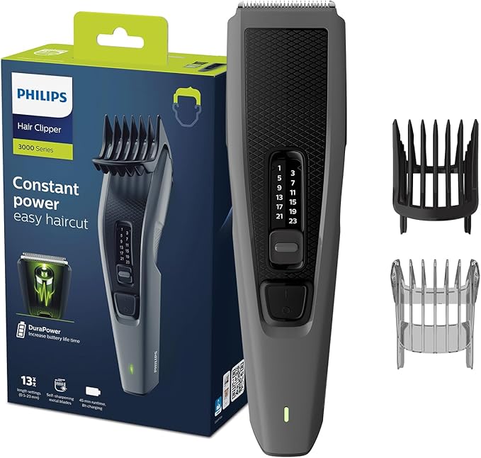 Philips Hair Clipper HC3525/13 | Easy, Even Haircuts | Self-Sharpening Blades, 13 Length Settings | 45min Cordless, DuraPower Tech, Washable Blades