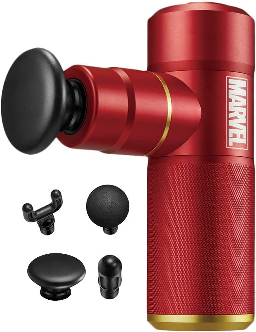 Rotai Iron Man Pocket Massage Gun – Portable Deep Tissue Massager with 4 Speed Settings, 4 Heads, 7-Hour Battery, Quiet Brushless Motor & Travel Pouch