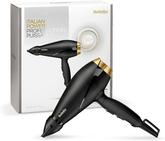 BaByliss AC Hair Dryer| 2000w Long-life Salon AC Motor With 2 Heat / 2 Speed Settings + Cold Shot| 2.8m Salon Length Power Cord | 100km/hour Air Speed, Removable Rear Filter | 6704SDE(Black)