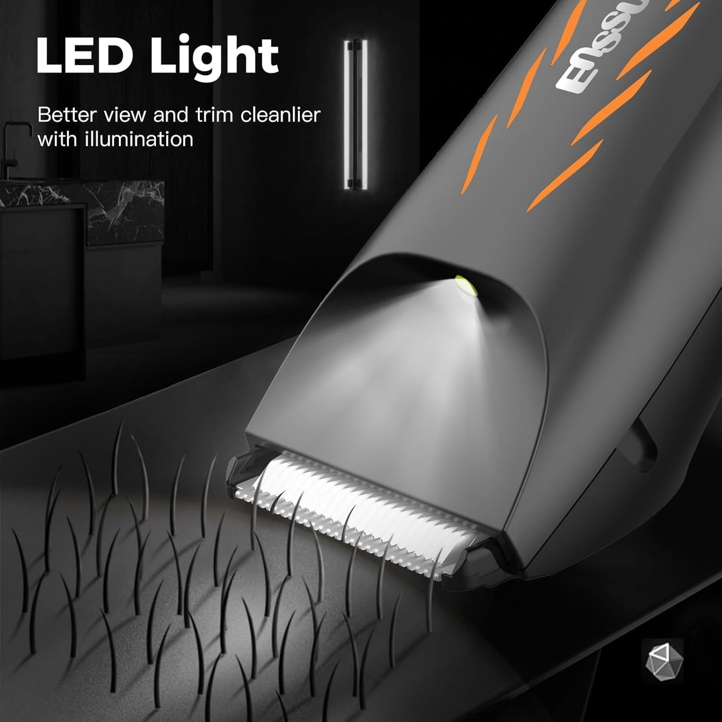 ENSSU Body Hair Trimmer for Men, Electric Groin Hair Trimmer, Ball Trimmer with Skin-Safe Ceramic Blade & Wireless Charging Dock, Waterproof Body Groomer for Groin, Chest, Beard & Pubic Hair (Orange)