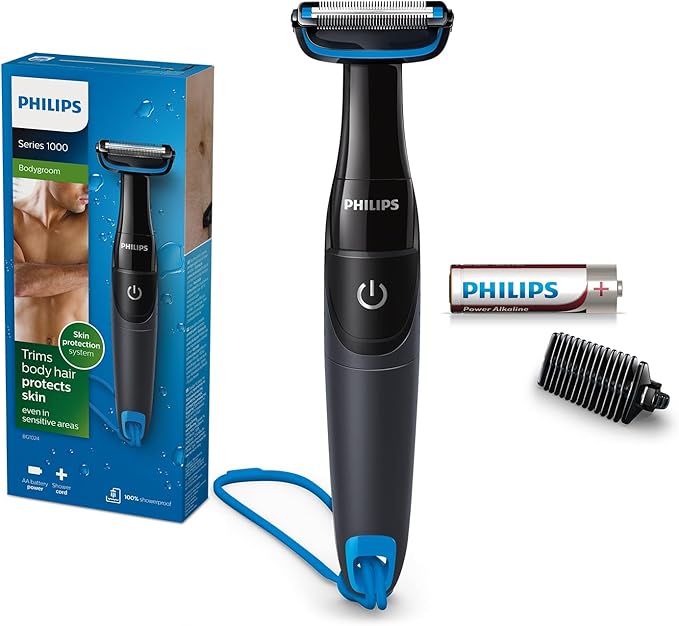 Philips Bodygroom BG1024/16 | Showerproof Groin & Body Trimmer | Bidirectional Trimmer, Skin Protection System | AA Battery Included