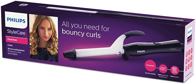 Philips Stylecare Essential Hair Curler. 16Mm Curling Barrel .Protective Ceramic Coating. Cool Tip. 3 Pin, Bhb862/03. 2 Years Warranty