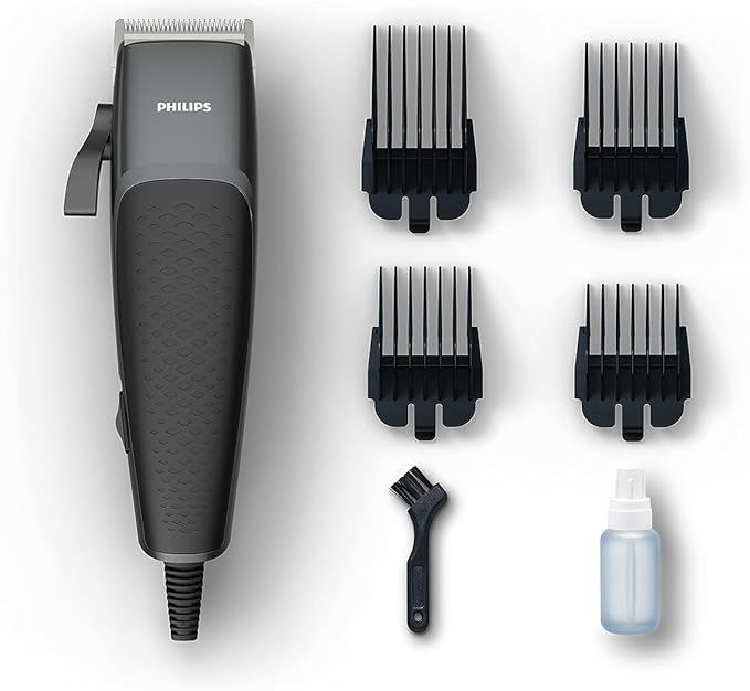 Philips Hair Clipper HC3100 – Professional Hair & Beard Trimmer for Men with Stainless Steel Blades, 13 Adjustable Length Settings & 2.4m Cord – Black/Grey