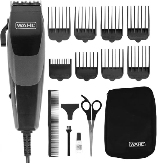 WAHL Sure Cut Hair Clipper for Men | Corded Hair Clipper | Stainless Steel Blade Trimmer | Suitable for Dry Use | Ideal For Men | Perfect for Home Grooming | 16 piece Hair Cutting Kit (79449-237)