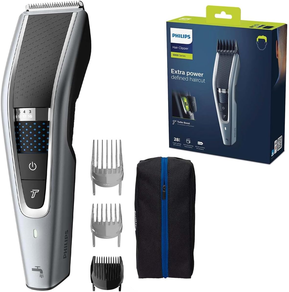 Philips HC5630/15 Series 5000 Hair Trimmer with 28 Length Settings, 3 Comb Attachments and Turbo Mode