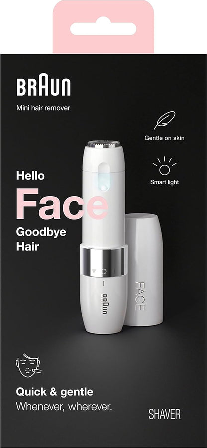 Braun Mini Hair Remover, Electric Facial Hair Removal for Women, Quick & Gentle, Finishing Touch for Upper Lips, Chin & Cheeks, for Easier Makeup Application, Ideal for On-the-Go, with Smartlight