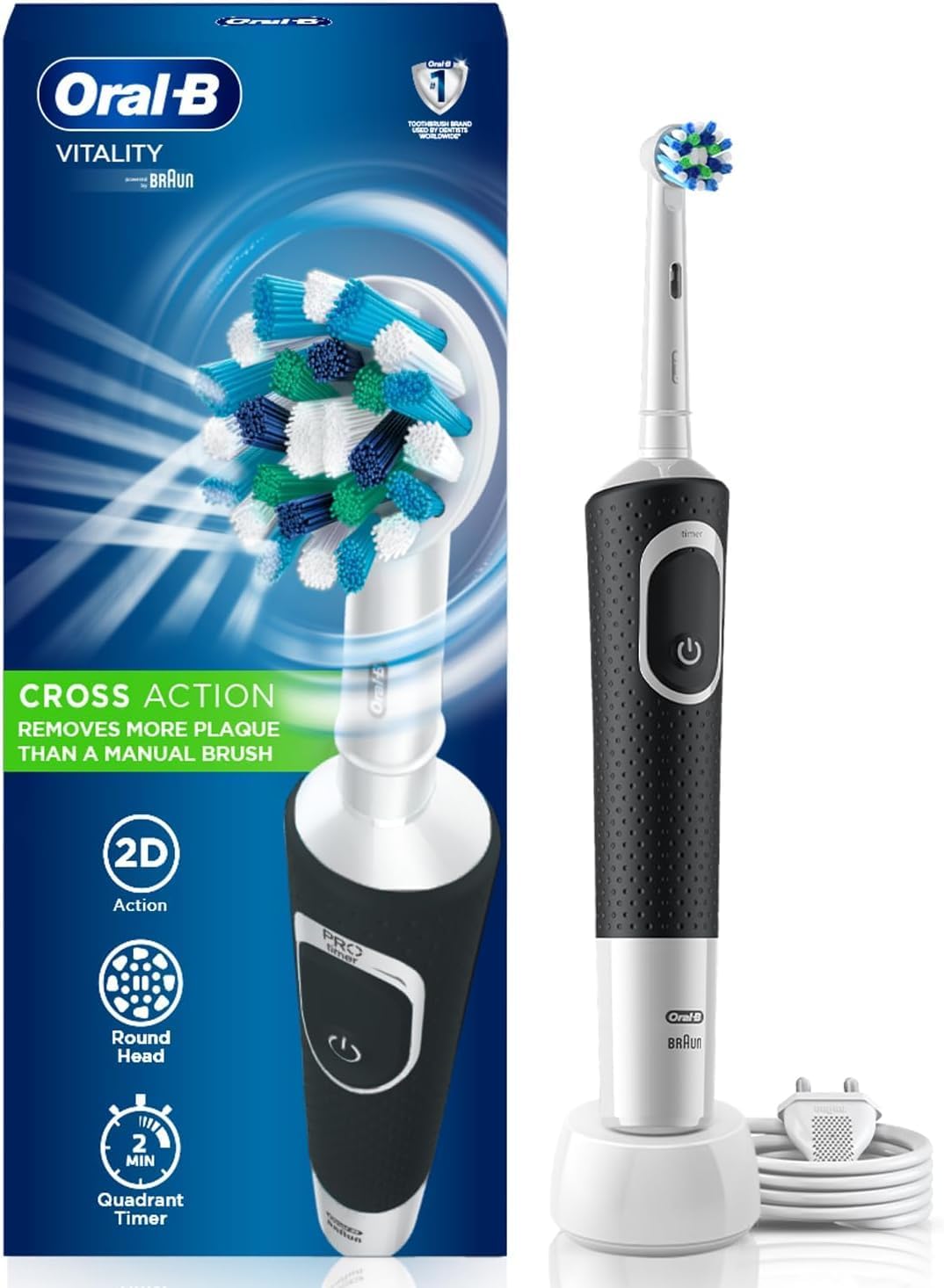 Oral-B Vitality 100 Black Electric Rechargeable Toothbrush, With Uae 3 Pin Plug