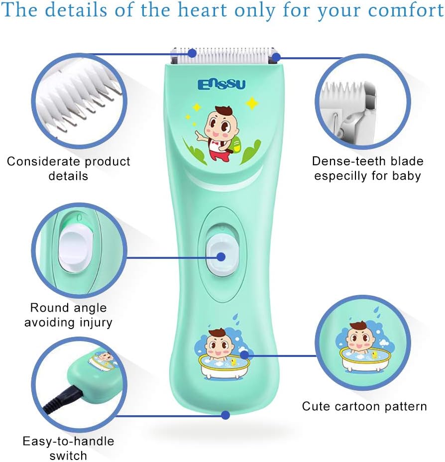 ENSSU Quiet baby Hair Clippers, Safety kids Hair Trimmers,Silent Chargeable Cordless Professional Hair Clipper for Baby kids Children infant.