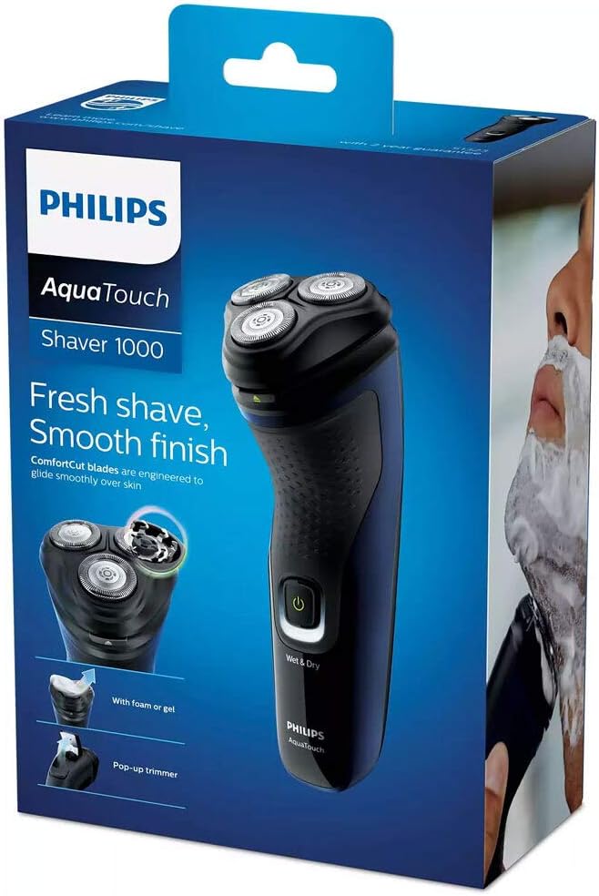 PHILIPS Shaver 1300, Series 1000 Wet & Dry Cordless Electric Shaver with Pop-Up Trimmer and Comfort Cut Blades, 1hr Full Charge, Adriatic Blue, S1323/41