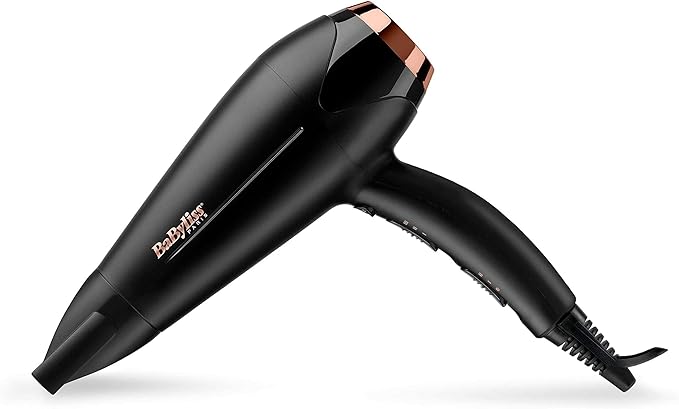 BaByliss DC Motor Hair Dryer, 2200W 3 Heat & 2 Speed Settings With Cool Shot Button, Ionic Technology For Frizz Free Hair, Comfortable Lightweight Black Design With Diffuser, D570SDE (Black)
