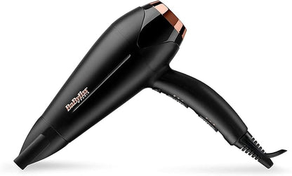 BaByliss DC Motor Hair Dryer, 2200W 3 Heat & 2 Speed Settings With Cool Shot Button, Ionic Technology For Frizz Free Hair, Comfortable Lightweight Black Design With Diffuser, D570SDE (Black)