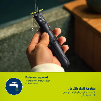 Philips OneBlade QP1424/10 | Trim, Edge & Shave Any Length | 2 Stubble Combs, Dual-Sided Blade | Wet & Dry Use, 30min Cordless