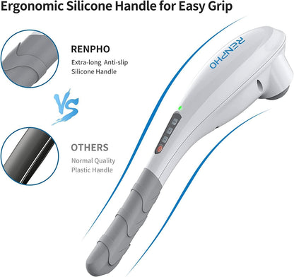 Renpho Rechargeable Hand Held Deep Tissue Massager for Muscles, Back, Foot, Neck, Shoulder, Leg, Calf Cordless Electric Percussion Body Massage White
