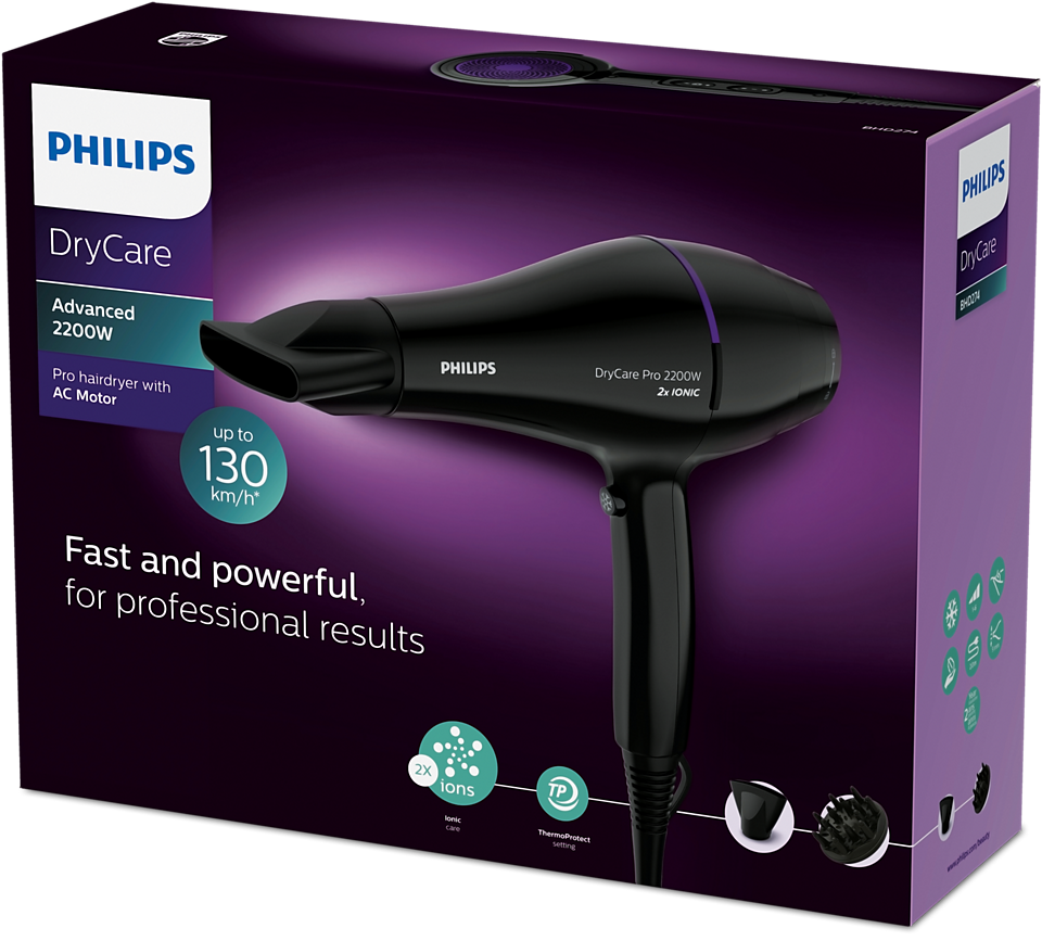 Philips H-Dryer BHD274 Professional Hair Dryer – 2200W, Ionic Care, ThermoProtect, Cool Shot & Diffuser for Frizz-Free Shine