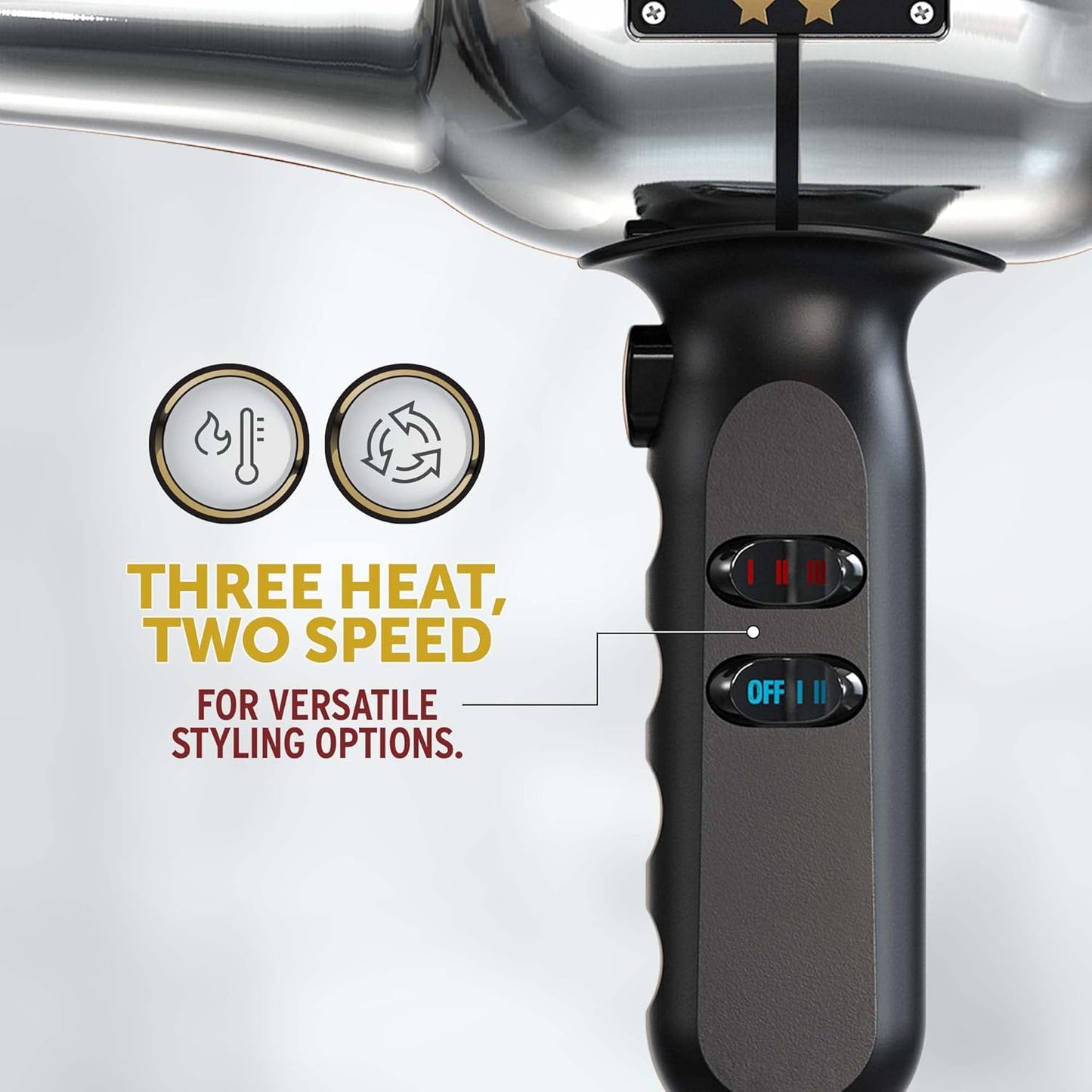 WAHL Barber Dryer, Professional Hair Dryers, Pro Styling Tools, Powerful 2200-Watts, Cool Shot Button, 3 Heat&2 Speed Settings, 2 Concentrator Nozzles, 3M Cable, Hanging Loop for Easy Storage, Silver