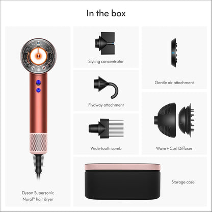 Dyson Special edition Supersonic Nural™ hair dryer in Strawberry bronze and blush pink designed Presentation