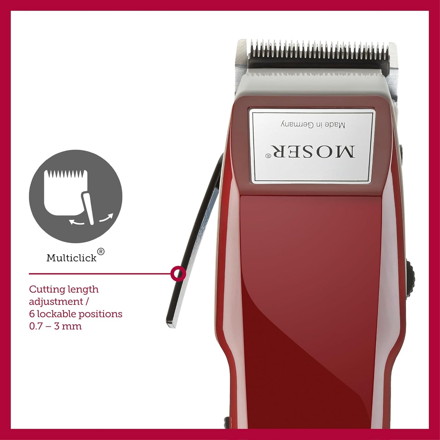 Moser 1400 Professional Corded Hair Clipper for Men (Made in Germany) | Precision Stainless Steel Blade | Cutting Length Adjustor with 6 Preset positions | Quiet and Powerful Motor (1400-0150)