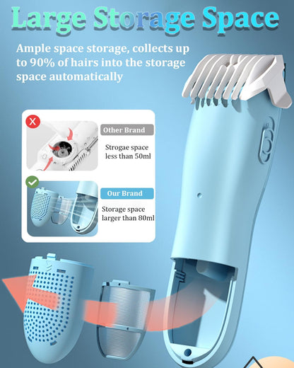 ENSSU Vacuum Hair Clippers for Kids, Rechargeable Vacuum Hair Cutter with 2 Modes for Children/Infant/Men, Waterproof Baby Hair Clippers Trimmers Cordless Haircut Kit in Large Hairs Storage Space