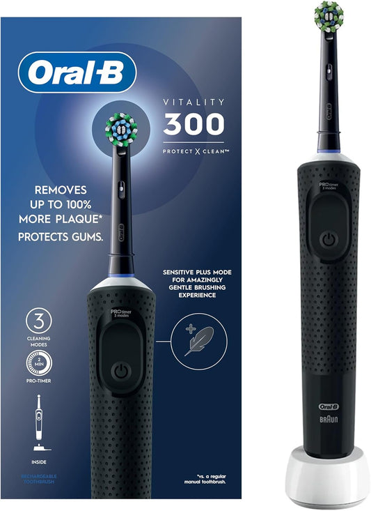 Oral B Vitality 300 Rechargeable Toothbrush with CrossAction Brush Head, 3 Cleaning Modes & 2 Minutes Built-in Timer D103.413.3 Black