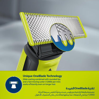 Philips OneBlade QP2724/10 | Trim, Edge & Shave Any Length of Hair | 3 Stubble Combs, Dual-Sided Blade | Wet & Dry Use, 45min Cordless Use
