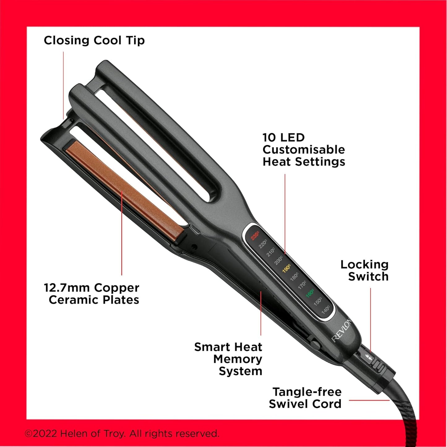 Revlon Double Straight (Dual Plate Design, Advanced Copper Ceramic Technology, LED Display, Smart Heat Memory System, 10 Heat Settings up to 235°C) RVST2204UK